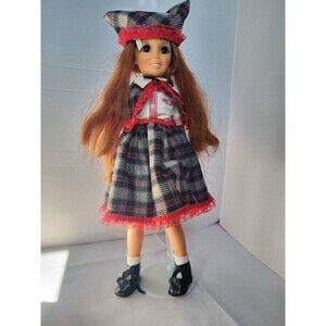 Vintage 1968 18" Doll Brown Hair Plaid Checkered  School Dress Ideal Toy Corp
